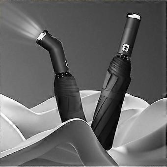 Vindtät Led Sun & Rain Paraply, Automatisk hopfällbar paraply med led ficklampa, inverterad paraply vindtät automatisk vikning