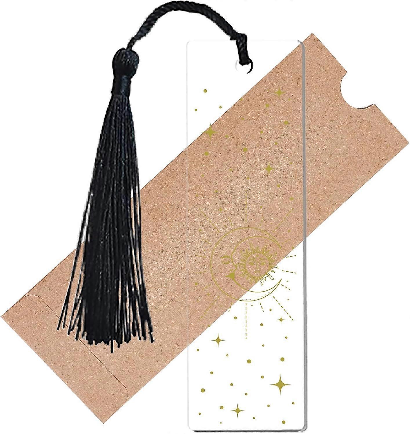 Sun Moon Star Bookmarks Tarot Clear Acrylic Bookmarks with Black Tassels Transparent Rectangle Book Markers Tag for Office School Students Book Lovers