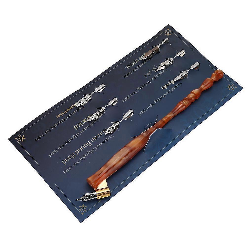 Innovative Beautiful Dip Pen with 6Pcs Nibs for English Calligraphy Practicing Gift GivingBrown YEMAA