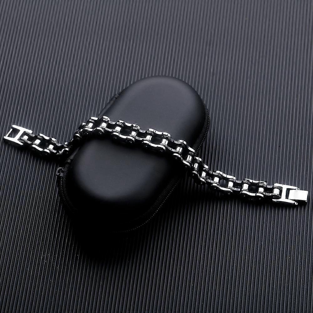 Zense - Mannen vintage zwarte roestvrij staal motorfiets ketting armband ZB0357