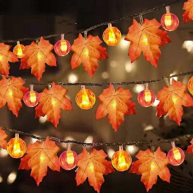 Artificial Autumn Maple Leaves Pumpkin Garland Led Fairy Lights for Christmas Decoration Thanksgiving Party DIY Halloween Decor