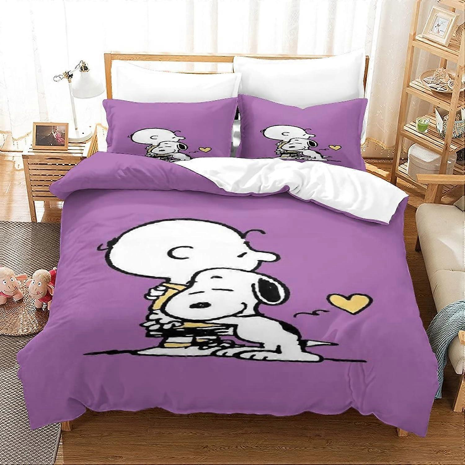 Snoopy Bedding Set, Duvet Cover and Pillowcases for Kids and Adults, Soft Microfibre, Animated Characters Pattern D 135*200 CM