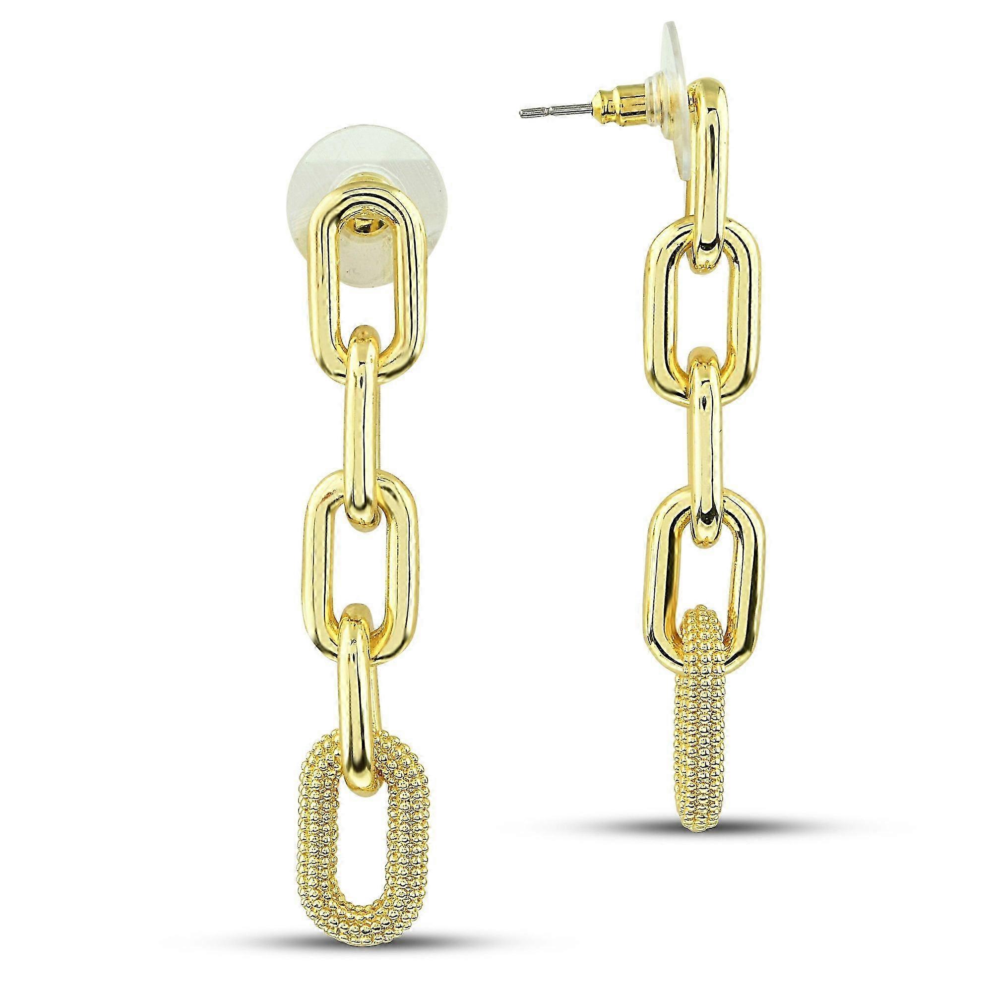 Link Chain Dangle Earrings - Gold Beaded Long Stud Earrings