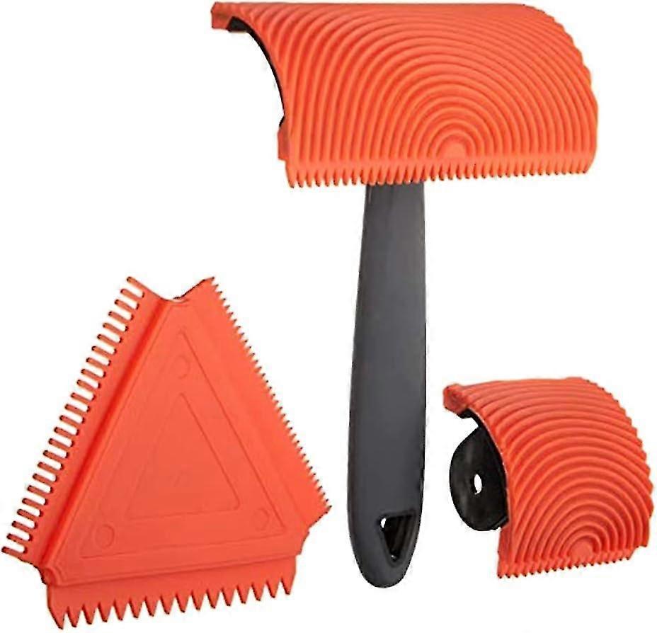 3pcs Handheld Wood Grain Tool Art Paint Red Wood Grain Tool Grain Rubber Puller Basics Wood Graining Set BAOPENG