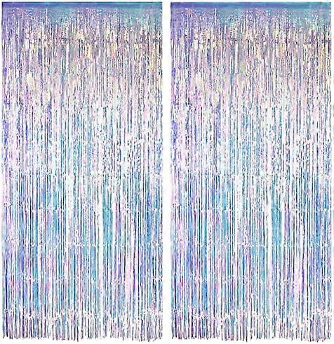 Iridescent Party Streamers Backdrop - GREATRIL Neon Transparent Holographic Tinsel Foil Fringe Curtain for Mermaid/Frozen/Sea/Euphoria/ERAS Party Them