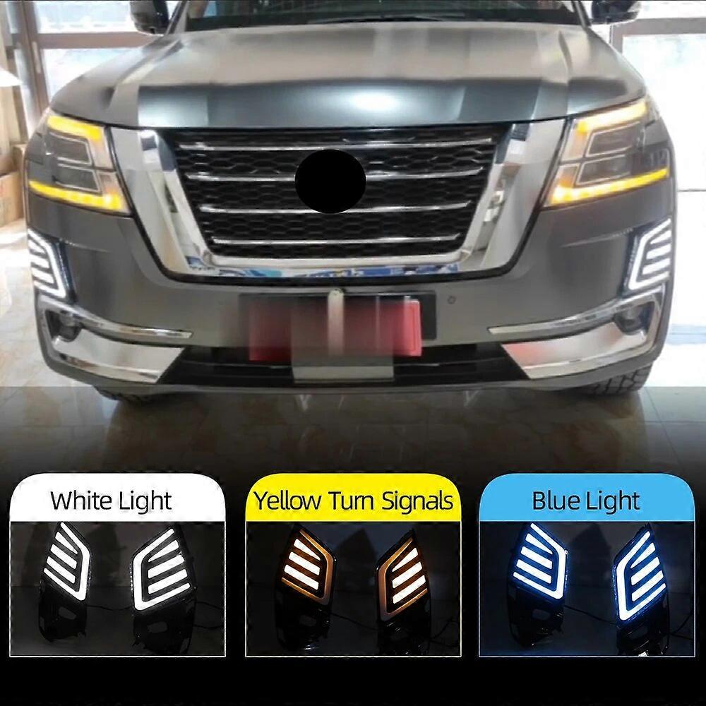 CSCSNL 1 Set Car LED DRL For Nissan Patrol 2020 2021 Daytime Running Light With Yellow Turn Signal Fog Lamp day light