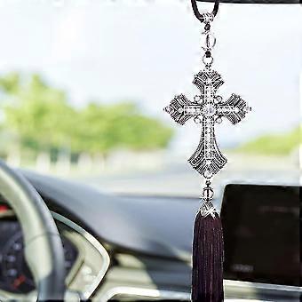 Zikefest Cross Car Pendant Charm - Black Alloy Rear View Mirror Hanging Ornament, Adjustable Rope, Universal Decor - View #10