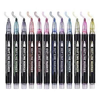 Outline Marker Pens Silver Pens With Color Outline Metallic