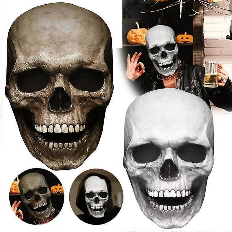 Halloween Creepy Skull With Moving Jaw Full Head Mask Horror Skeleton Cosplay Latex Headgear Helmet Scary Party Props