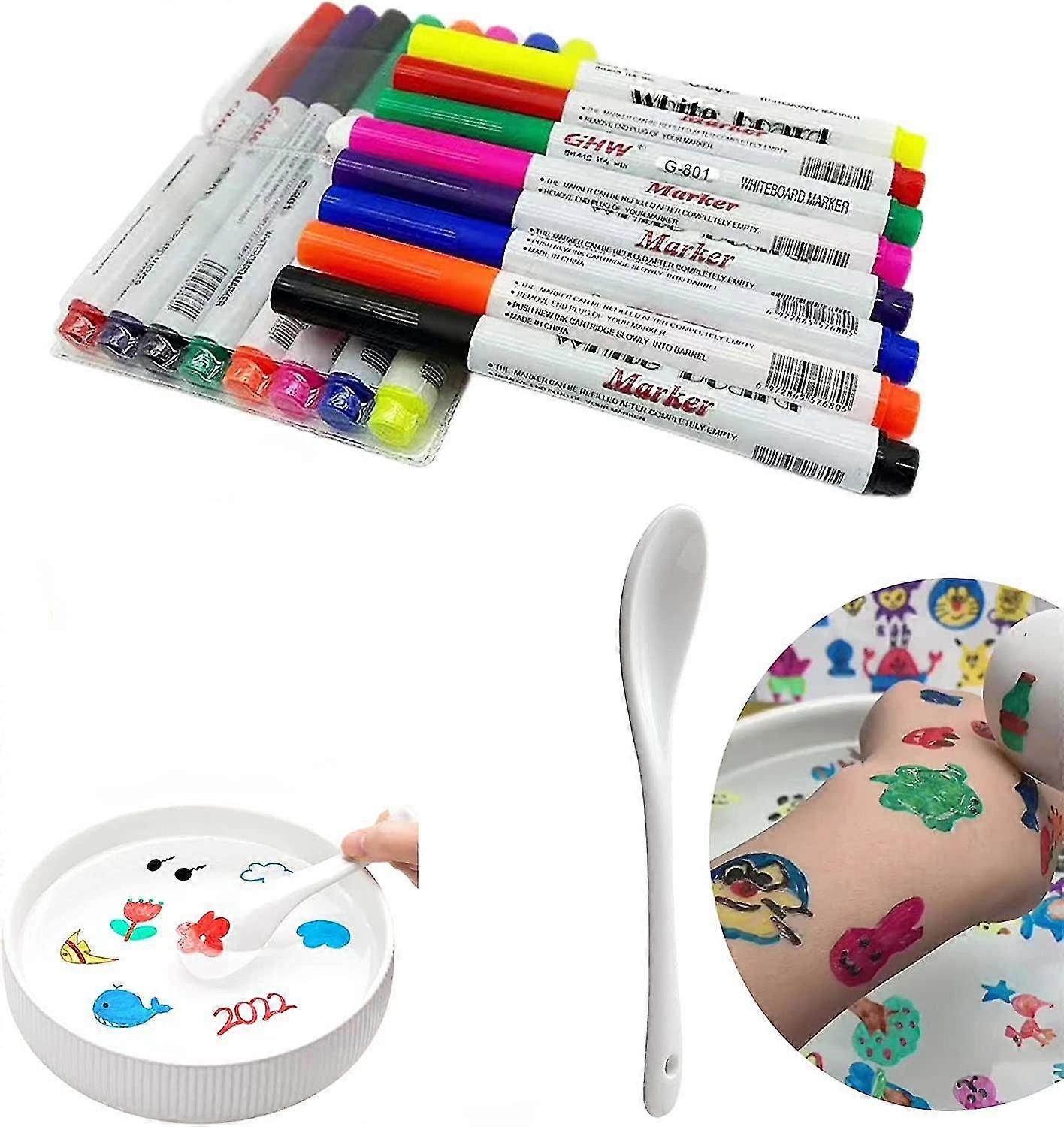 Magical Water Painting Pens for Kids, Magical Floating Ink Pens With Spoon, Dry Erase Whiteboard Marker