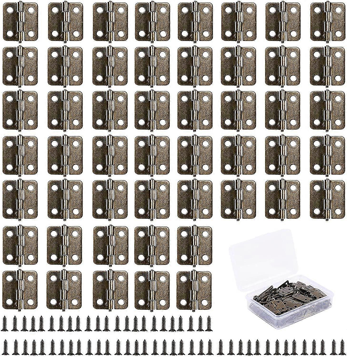 50pcs Mini Antique Brass Butt Hinge Small Hinges Retro Folding Butt Bronze Vintage Hinges For Diy Wooden Box Chest Cabinet Jewelry Cabinet Model With