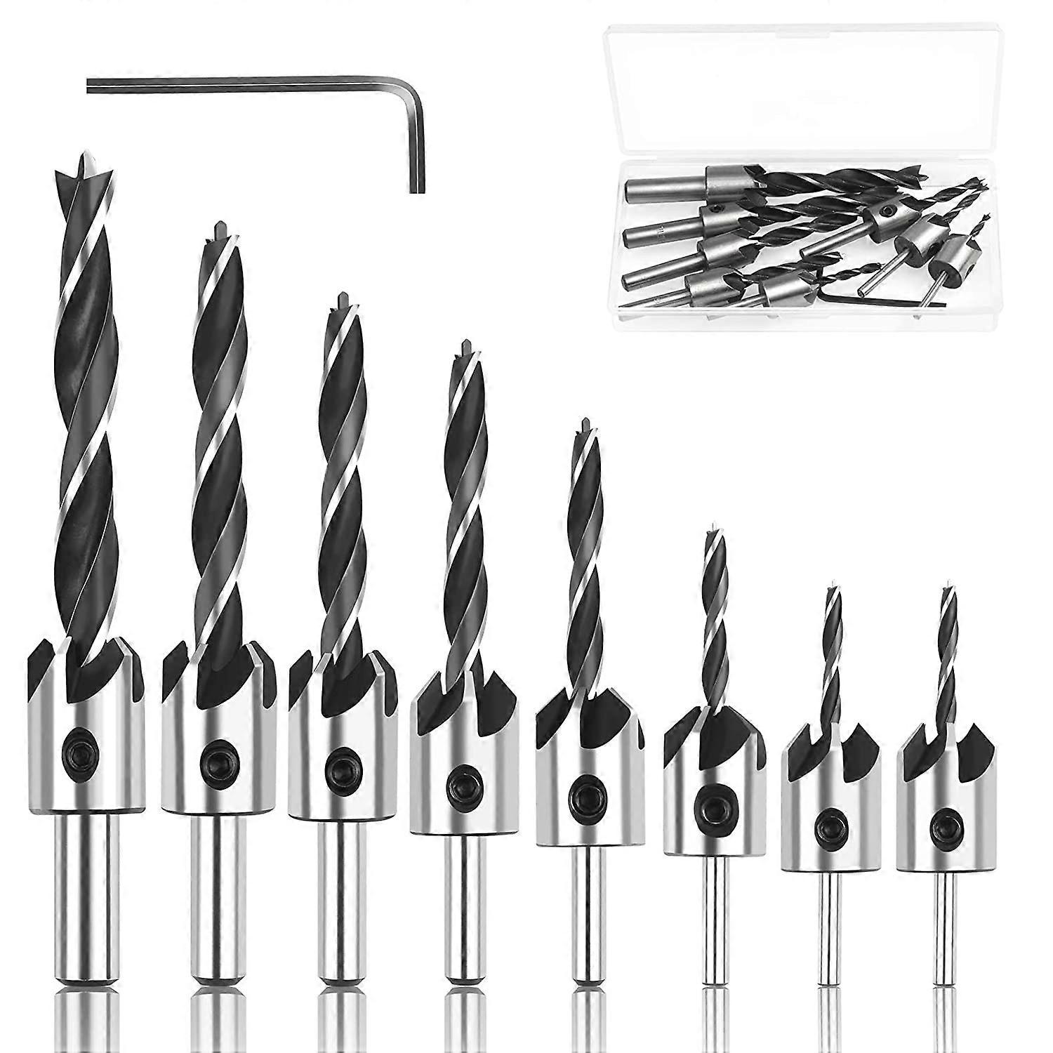 9 Pcs Countersink Drill Bit  Woodworking Chamfer Counter Bit Set