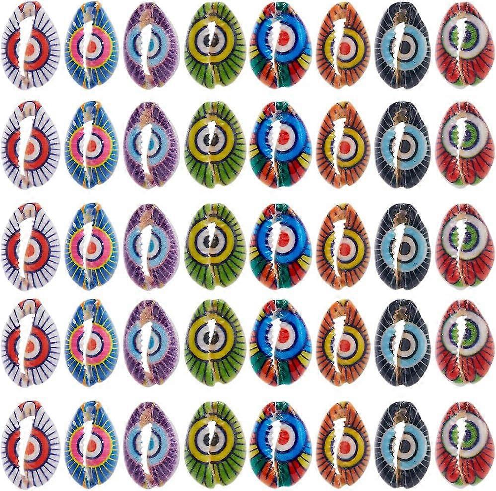 1 Box 64Pcs Cowrie Shells Undrilled Colorful Evil Eye Seashells No Hole Sea Shell Beads Vase Fillers Summer Ocean Hawaii Beach Oval Shells for DIY Bra
