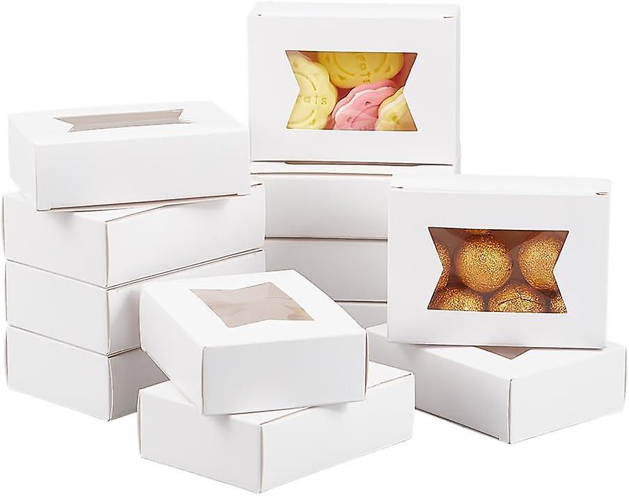 25 Pcs Paper Boxes with Window 3.74x2.76x1.1 Inch Rectangle Folding Paper Boxes Kraft Paper Present Boxes with Visible PVC Irregularly Window for Gift