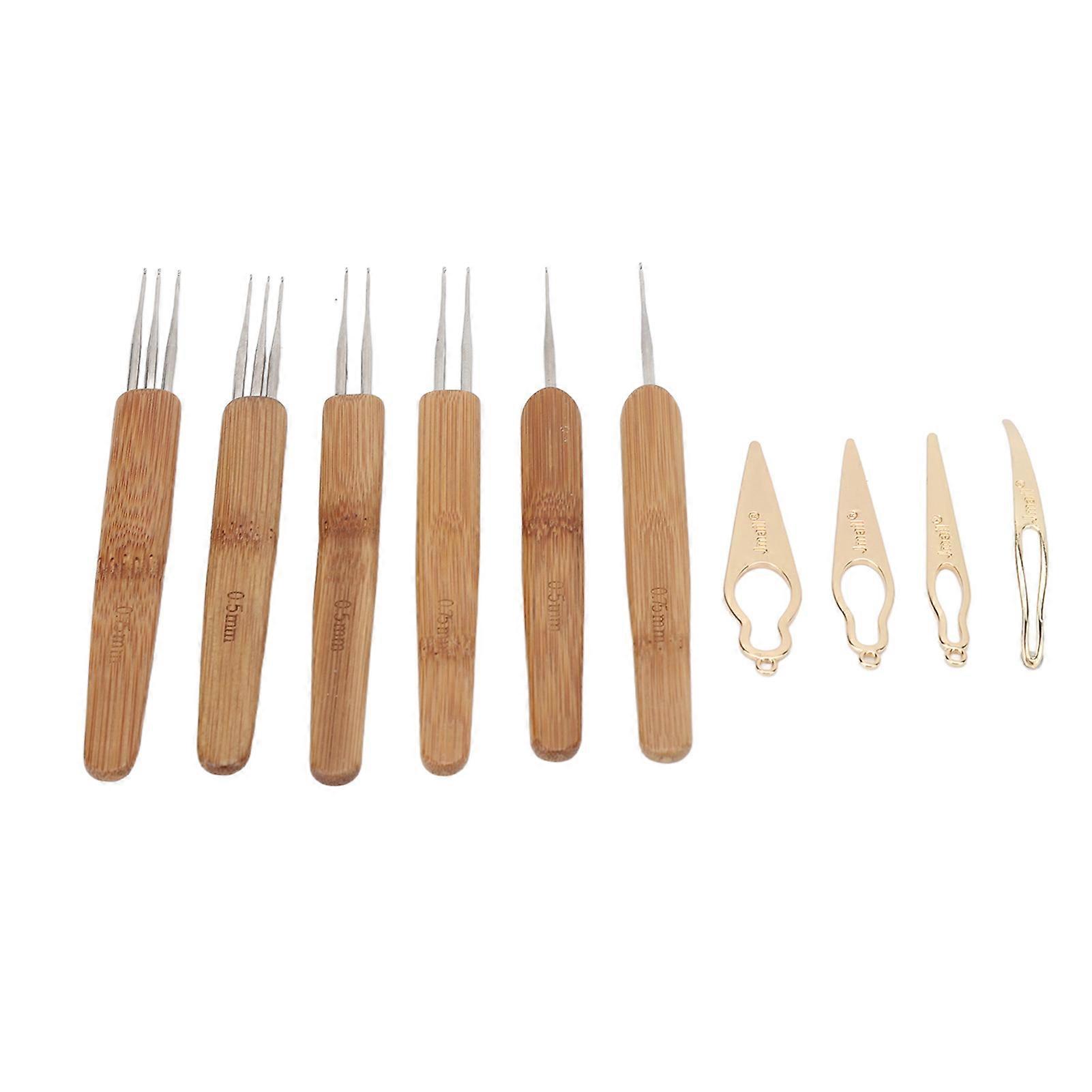 10pcs Dreadlocks Tool Set Alloy Bamboo Crochet Hook Dreadlocks Needles Kit for Hair Styling Gold