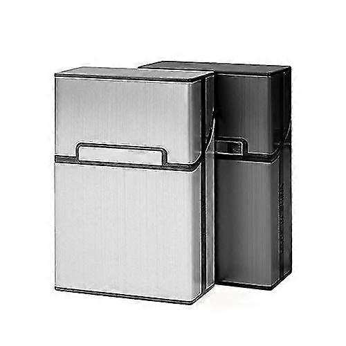 2 Pcs Lightweight Cigarette Case Gray Silver Aluminum Cigarette Box Holder