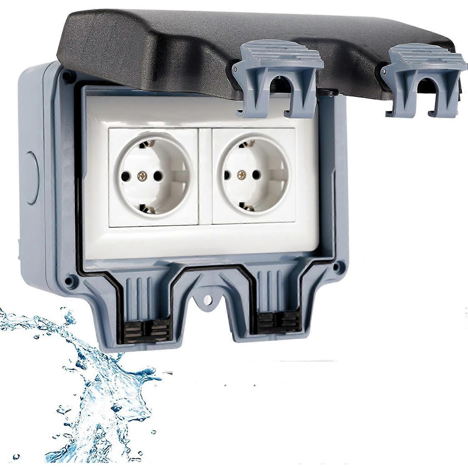 TCGG-Waterproof External Socket - Ip66 Outdoor Socket Garden Socket, 16A Double Surface Socket, Outdoor Socket With Screwdriver, Outdoor Wet Room Wall