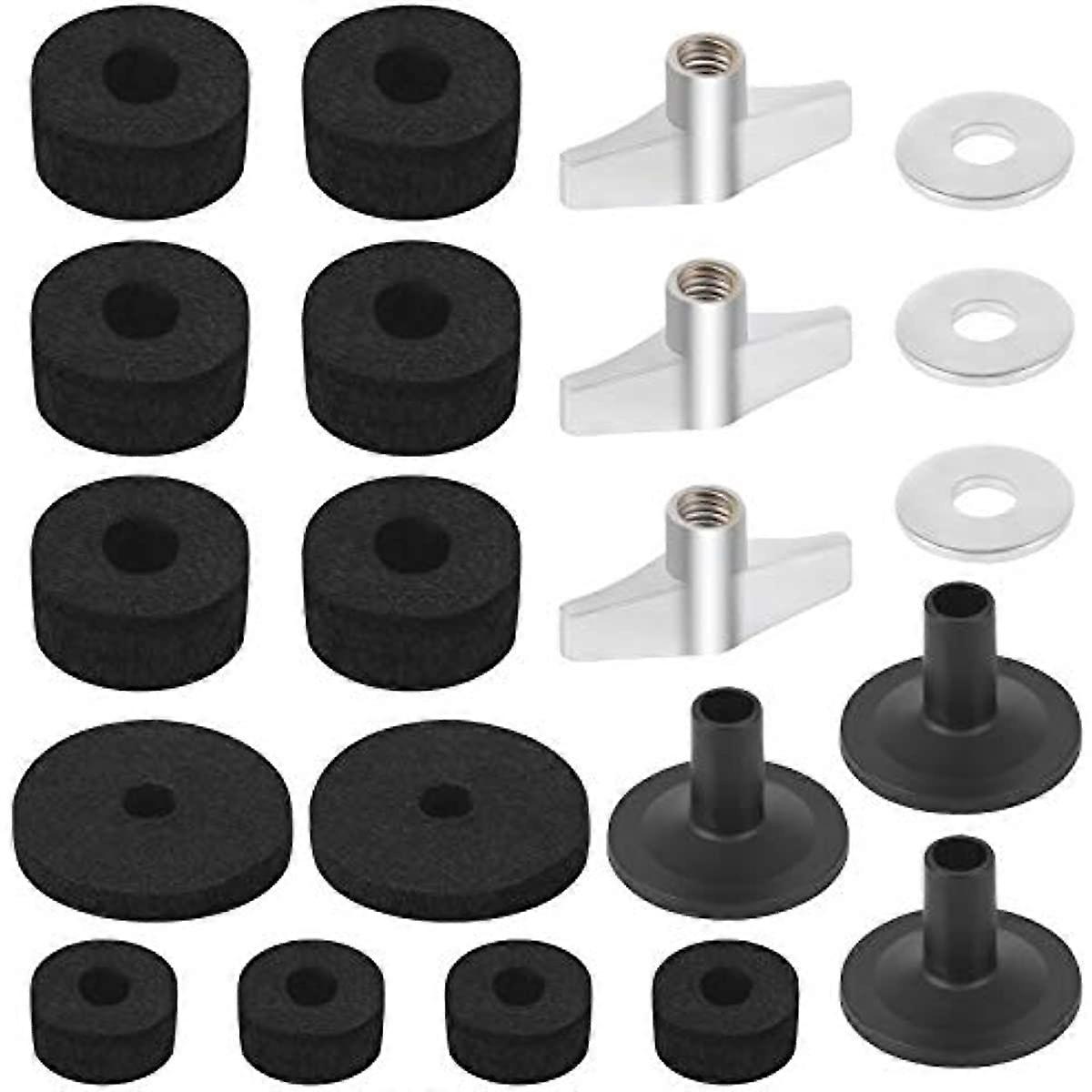 21 Pieces Cymbal Replacement Accessories, Drum Kit Accessories Set include Cymbal Felts, Cymbal Sleeves with Base, Cymbal Wing Nuts and Cymbal Washer
