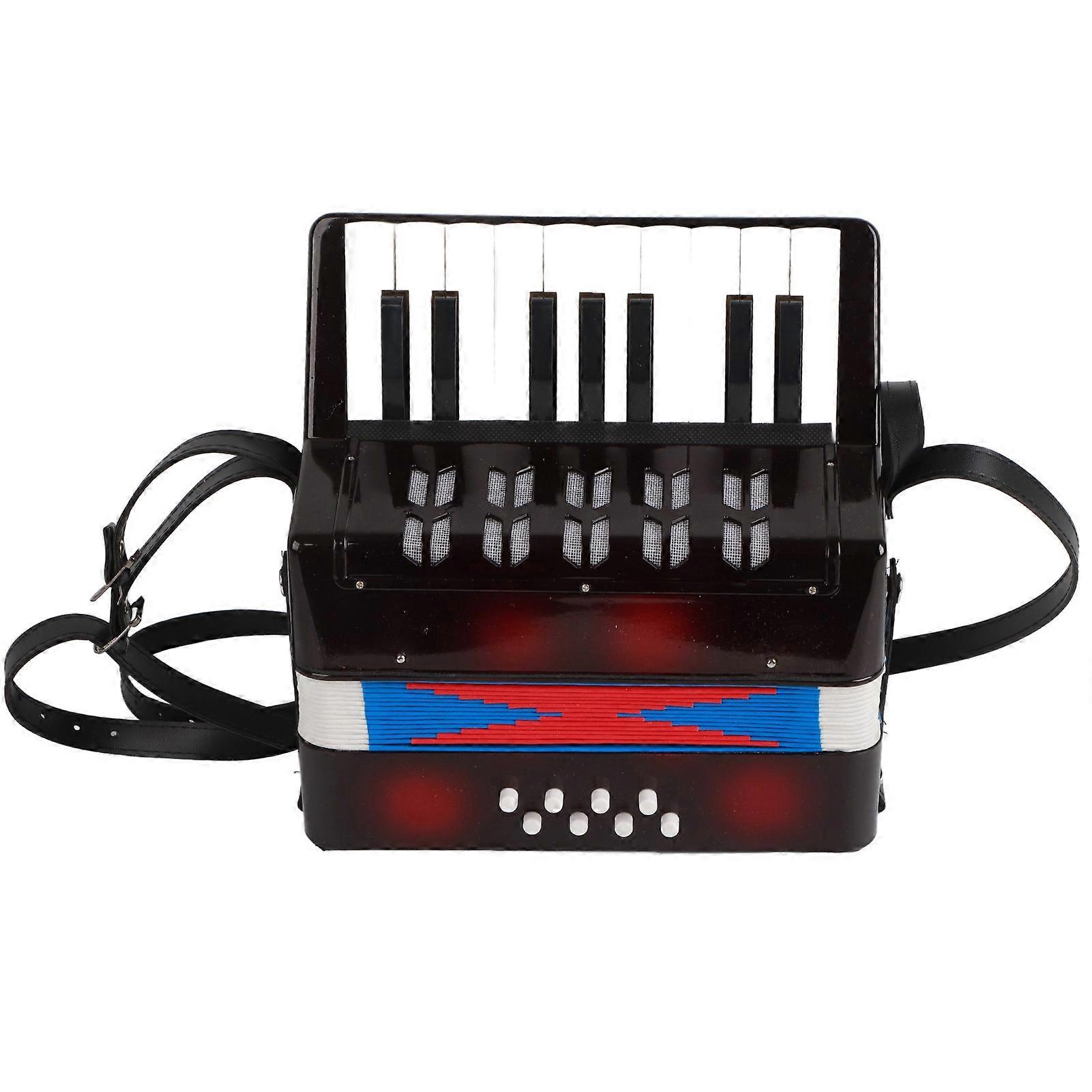 Piano Accordion Entry Level 17 Keys 8 Bass Keys ABS with Retractable Strap Portable Gift Black