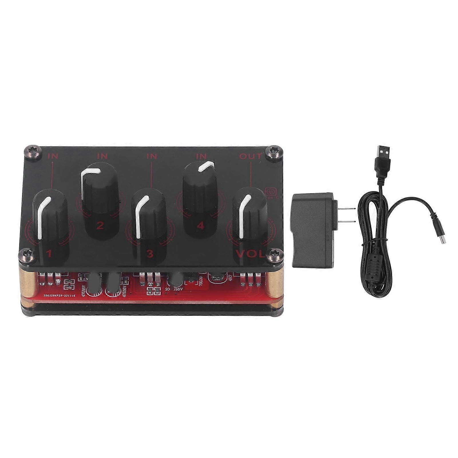 Mini Stereo Mixer 4 In 1 Out 4 Channel Portable Stereo Line Mixer Compact Sound Mixer for Studio Stage Small Clubs Bar 100 to 240V Red