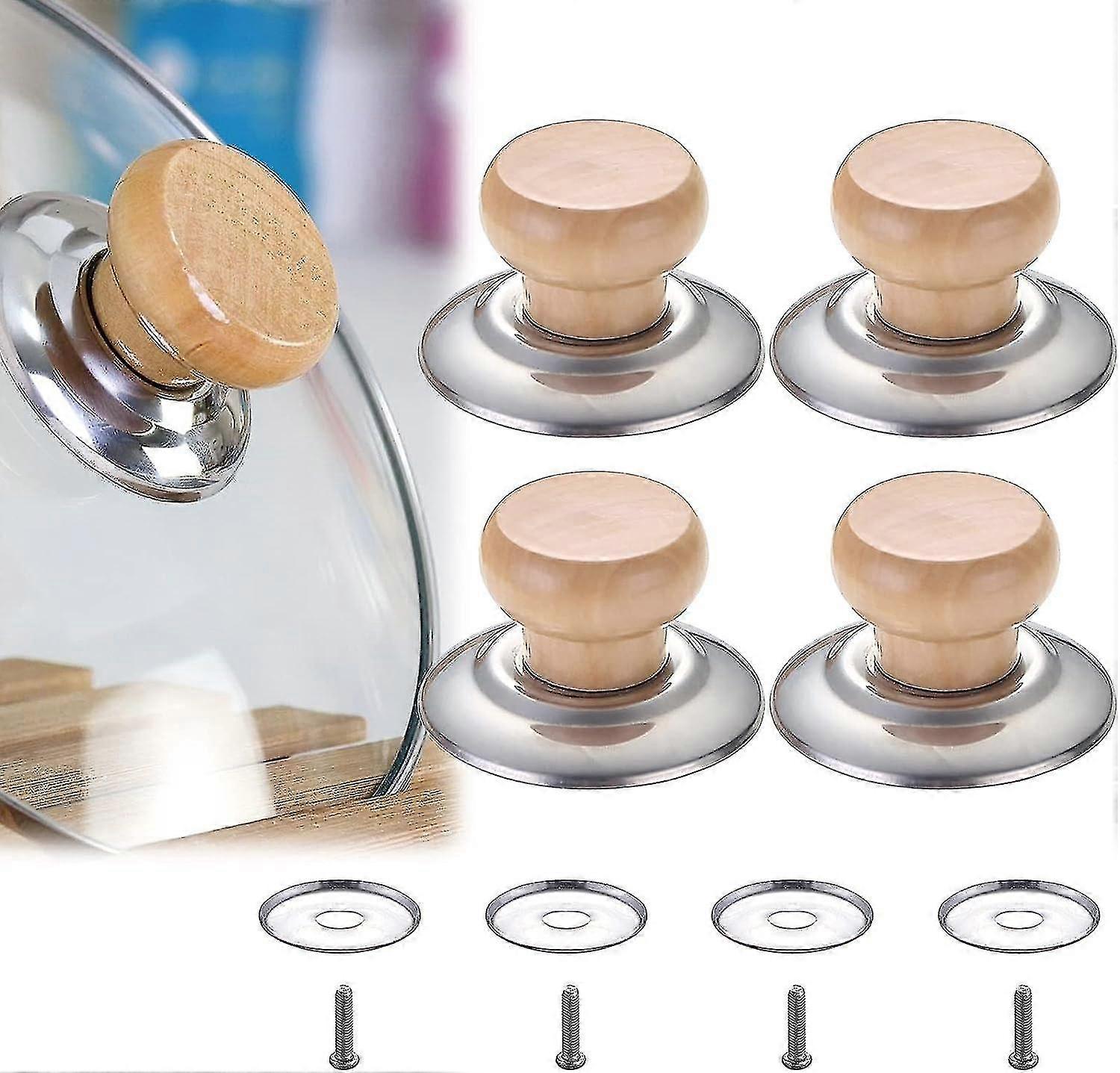 4 Pieces Wooden Lid Handle Knob, Universal Replacement Knobs, Lid Knobs, Kitchen Utensil Replacement Universal Knobs, For Most Pot Lid Replacement