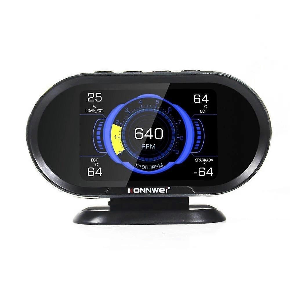 KW206 HUD OBD2 Car Diagnostic Scanner On-Board Computer Gauge DTC Engine Code Reader Voltage Test LCD Screen Built-in Speaker