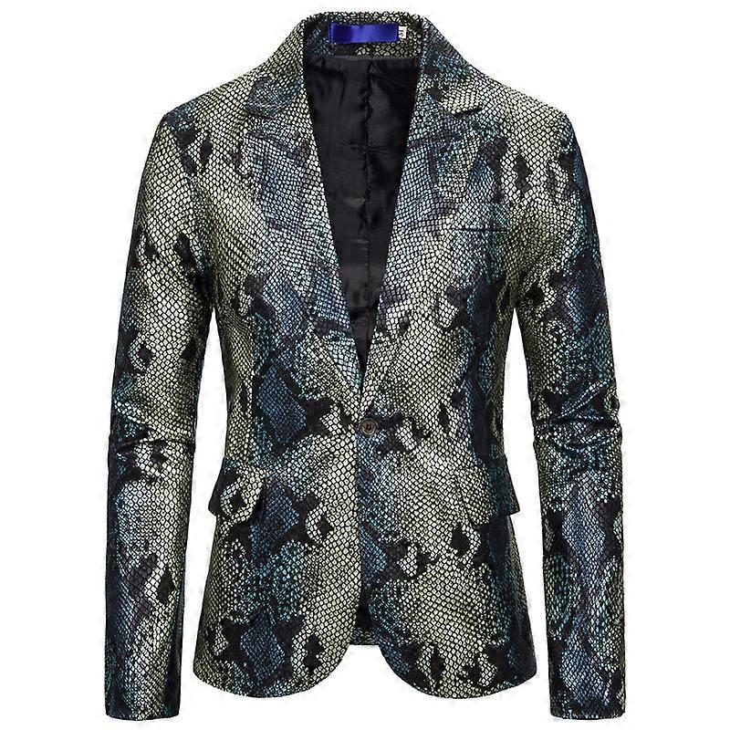 Men's One Button Slim Fit Fish Scale Print Wedding Suit Jacket