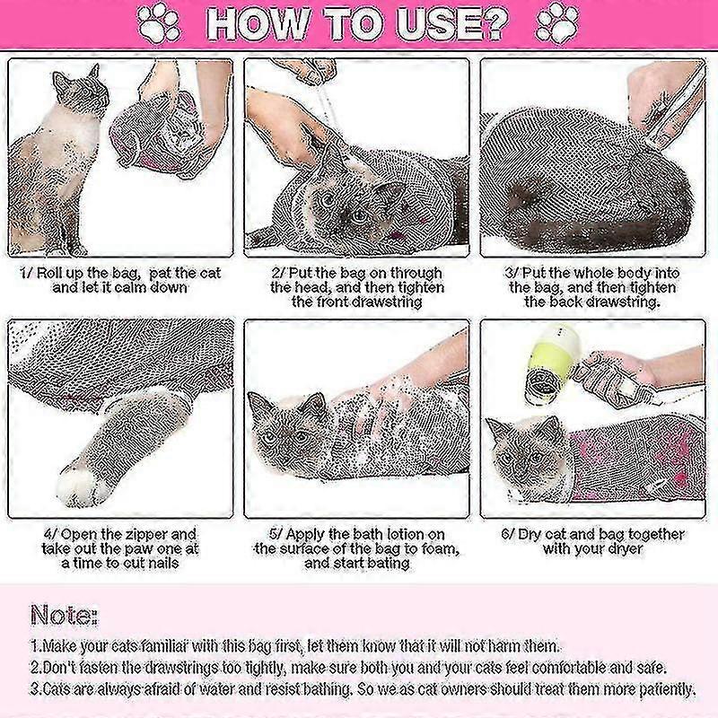 Yüksek Kaliteli Kedi Duş Net Çanta Kedi Bakım Banyo Çantası Ayarlanabilir Kedi Pembe Mygb