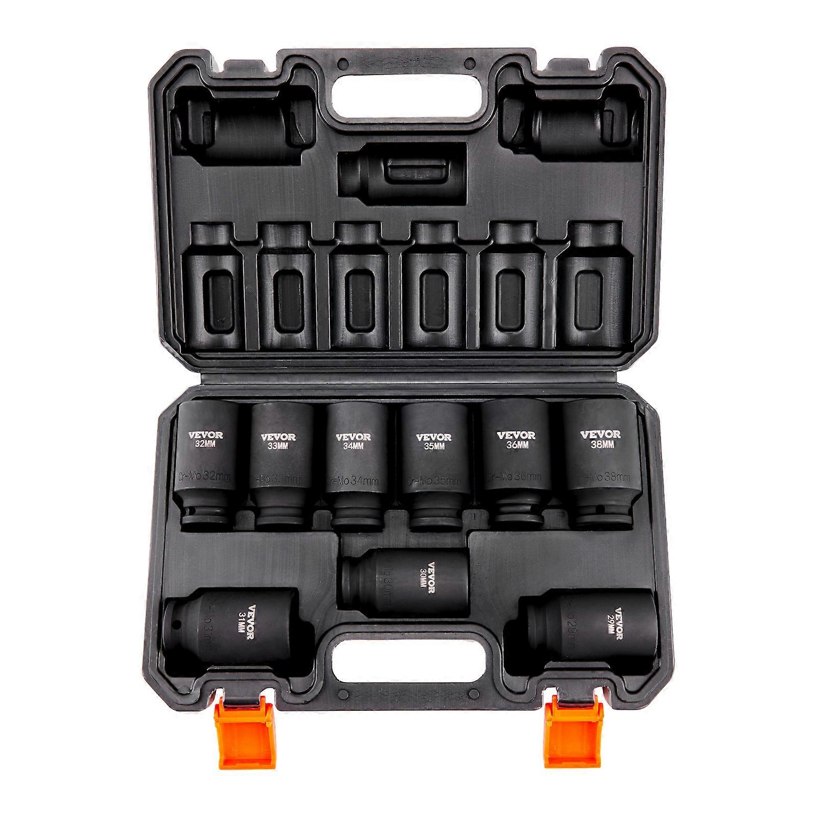 1/2" Drive Impact Socket Set, 9 Piece Deep Socket Set Metric 29-38mm, 6 Point Cr-Mo Alloy Steel for Auto Repair