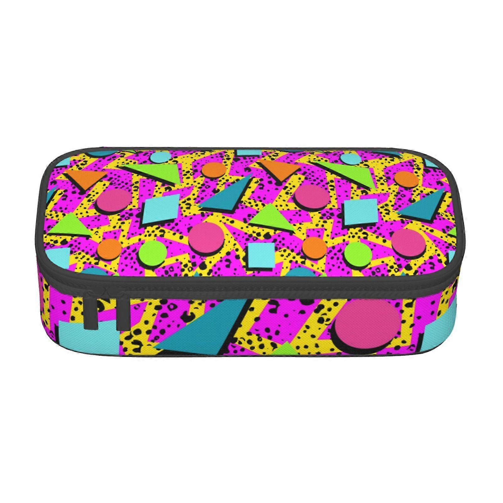 الرجعية 80s 90s مقلمة الحقيبة كبيرة السعة قلم رصاص حقيبة ماكياج اللوازم المكتبية القرطاسية صندوق قلم رصاص مع سحاب 2