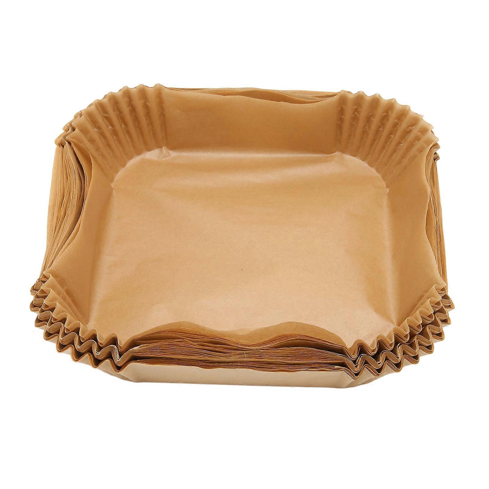 100個のフライヤー使い捨てノンスティックペーパーライナーオイルプルーフ防水スクエアフライヤーオイルペーパー電子レンジフライパン用天然木の色