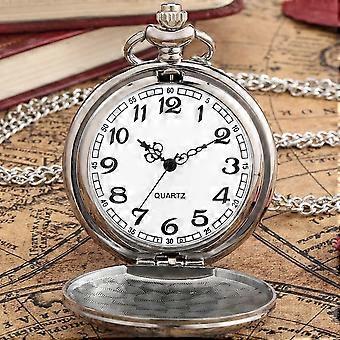 Silver/Black/Gold Smooth Quartz Pocket Watch Men Women Necklace Clock Metal Alloy Watches Pendant with Fob Chain Necklace Gifts