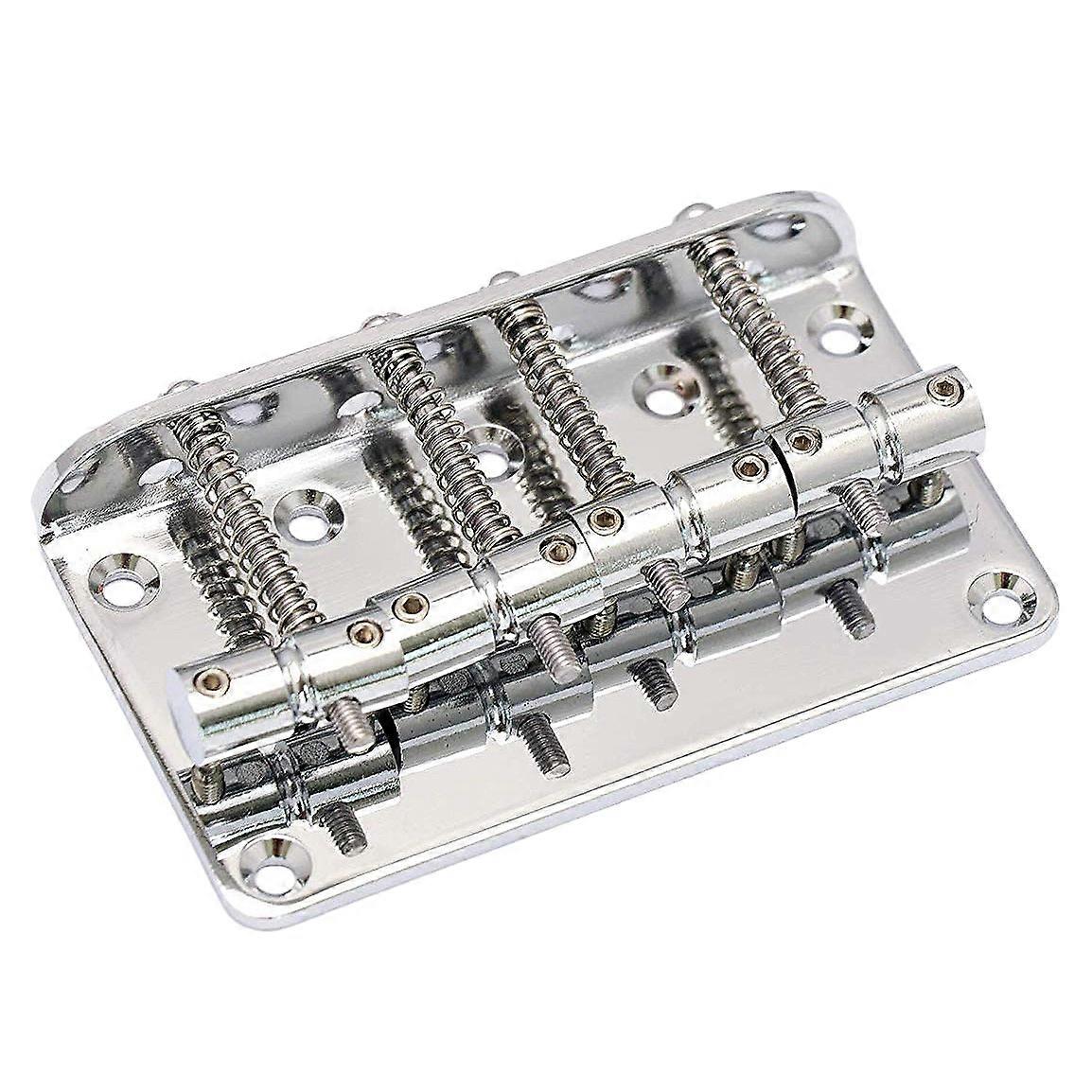 Hard Tail Fixed Bass Guitar Bridge Compatible with 4 String Jazz Bass or Precision Bass Style Bass Guitar Top Load Chrome