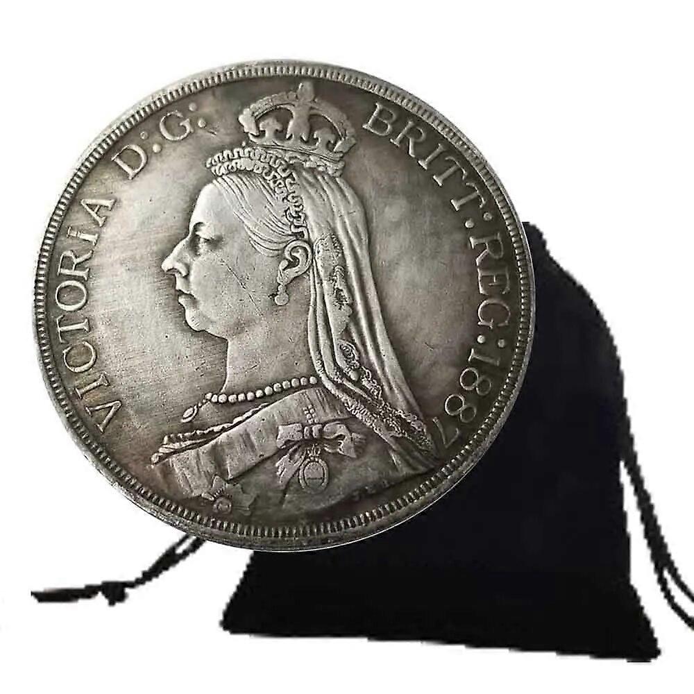 1887年英国ウェールズジョージアートチャレンジコイン英国記念クラウンコイン刻まれた楽しいポケットラッキーコインメモリコイン+ギフトバッグ