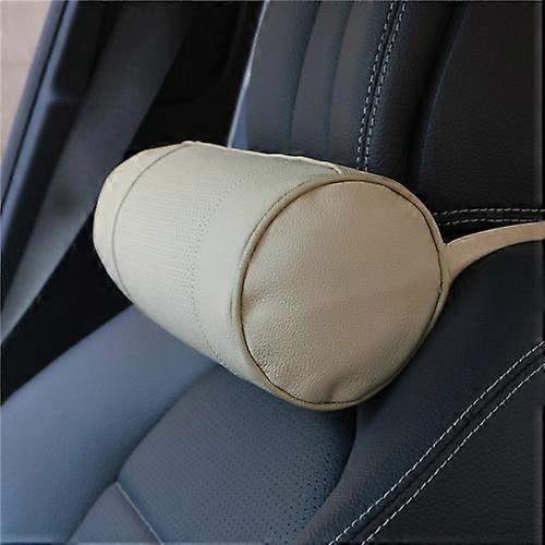 Memory Foam Car Neck Pillow/Genuine Leather Auto Cervical Round Roll Office Chair Bolster Headrest Supports Cushion Pad Black
