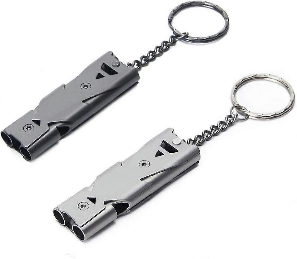 Stainless Steel 2 Pack Emergency Whistle Twin Tubes High Decibel Outdoor Survival Signal for Extended Safety Keychain Saving for Camping/Hiking