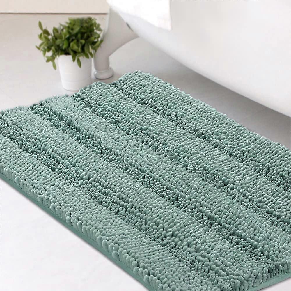 Bathroom Bathroom Rug Non-Slip Bath Mat Extra Thick Chenille Striped Rug 20 inches x 32 inches Absorbent Non-Slip Fluffy Soft Fluffy Washable Quick Dr