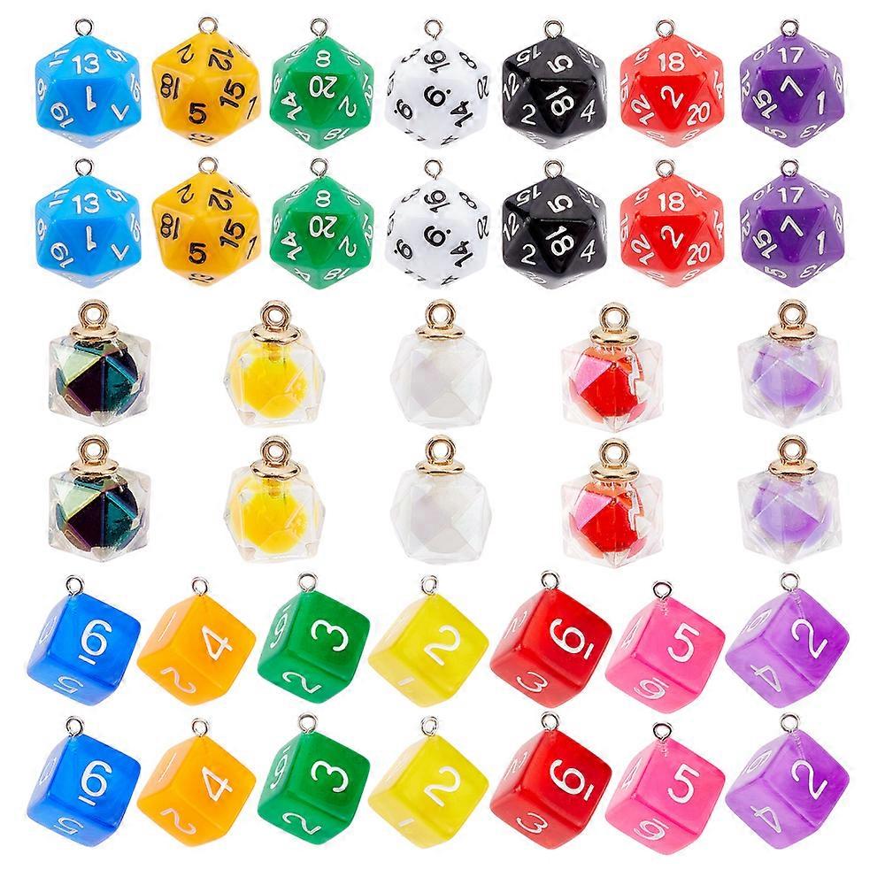 30Pcs 3 Style Acrylic Pendants with Iron Finding Dice Mixed Color 19.5~28x15~21x14.5~20mm hole: 2mm 10pcs/style DIY