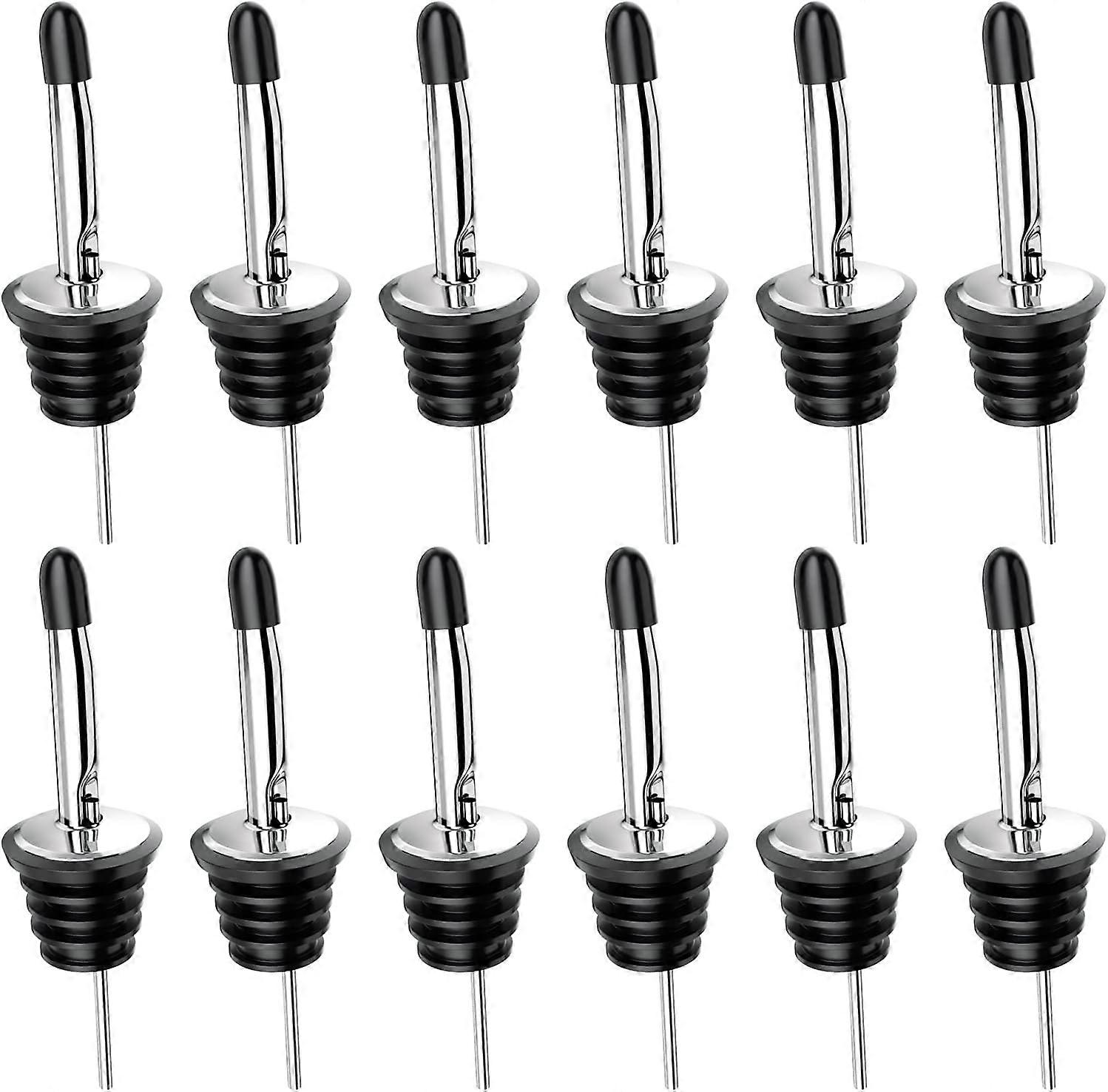 12Pack Stainless Steel Freeflow Liquor Spirits Pourer Speed Pourers Wine Bottle Spirits Pourers Tapered Spout with Rubber Dust Caps