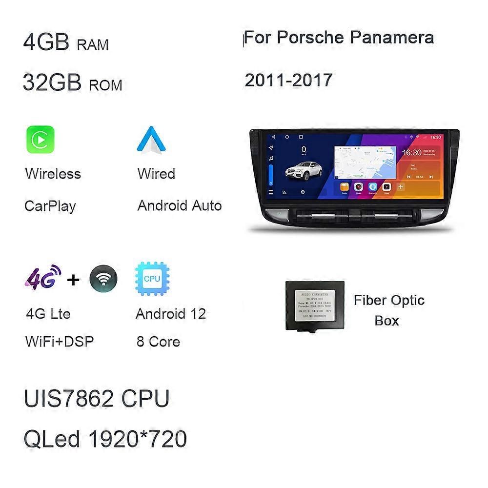 Blu-ray 12.3" 360 Carplay 8G+128G Android 12.0 Car DVD Player multimedia GPS WIFI Stereo Radio For Porsche Panamera 2011-2017