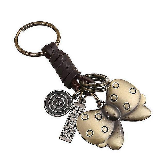 Vintage Butterfly Pattern Leather Keychain For Kids