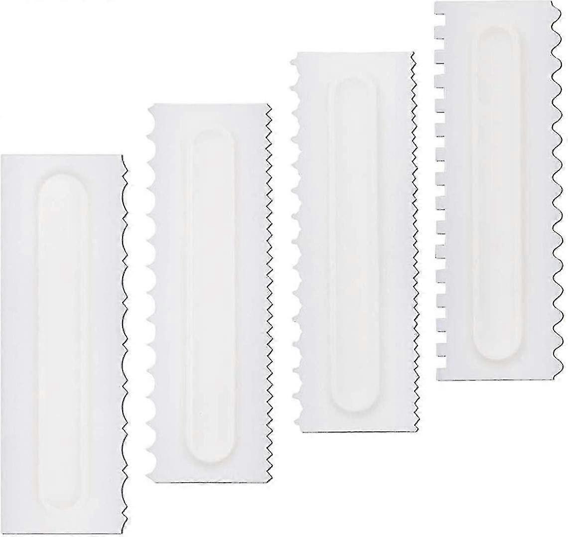 Decorative Comb And Icing Smoother Tool Scraper Set Of 4, Plastic Serrated Cake Scraper, Decorative Mousse Butter Cream Cake Edge Tool
