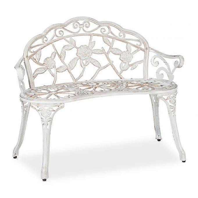 Banco de jardín blanco-bronce coloreado con rosas