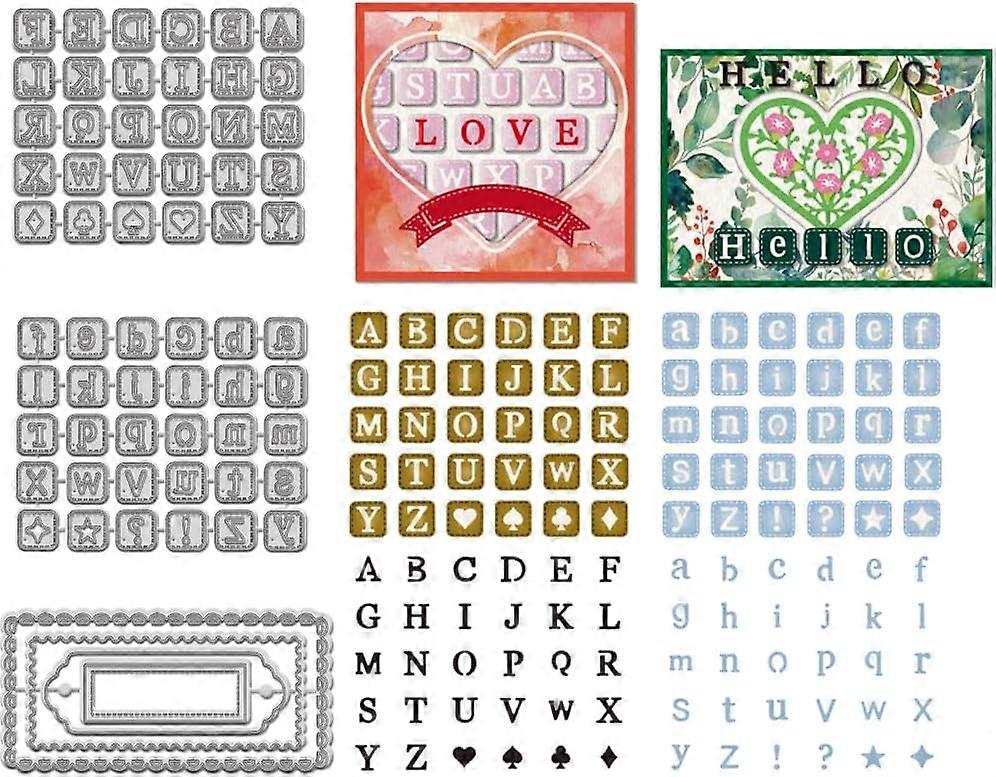 3Pcs Alphabet Lace Frame Background Cutting Die Cuts Square Letters A-Z Metal Cutting Dies Stencils Capitals Lower Case Letters Symbolic Embossing Ste