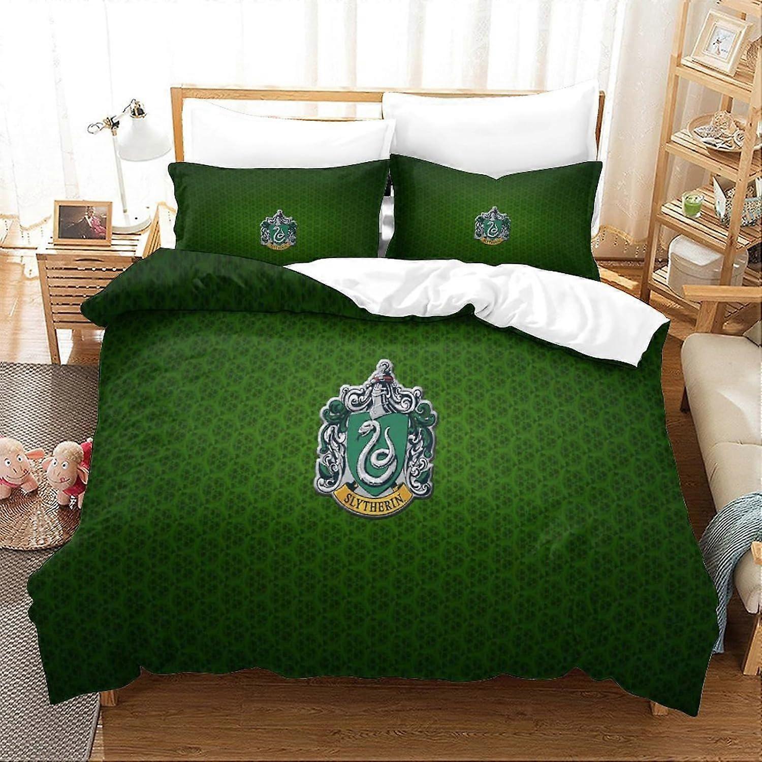 Slytherin Nevresim Takımı Yumuşak 3 Parça Nevresim Takımı Harry Potter Baskı Desen Nevresim Takımı Çocuklar Yetişkinler için Mikrofiber Nevresim Örtüsü