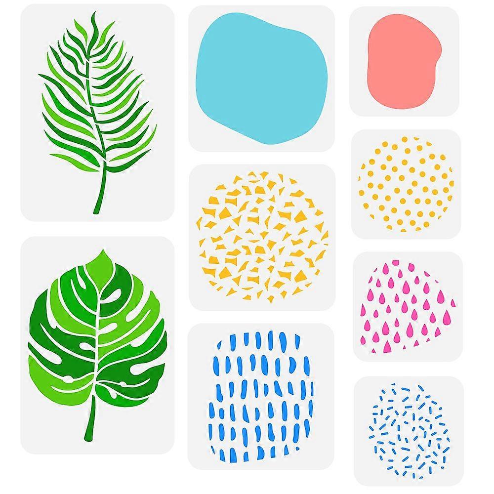 9 Pcs Layered Leaf Stencil 3 Sizes Boho Style Abstract Shapes Template Plastic Leaves Spots Stencils for Painting Reusable Stencils Sets for Painting 