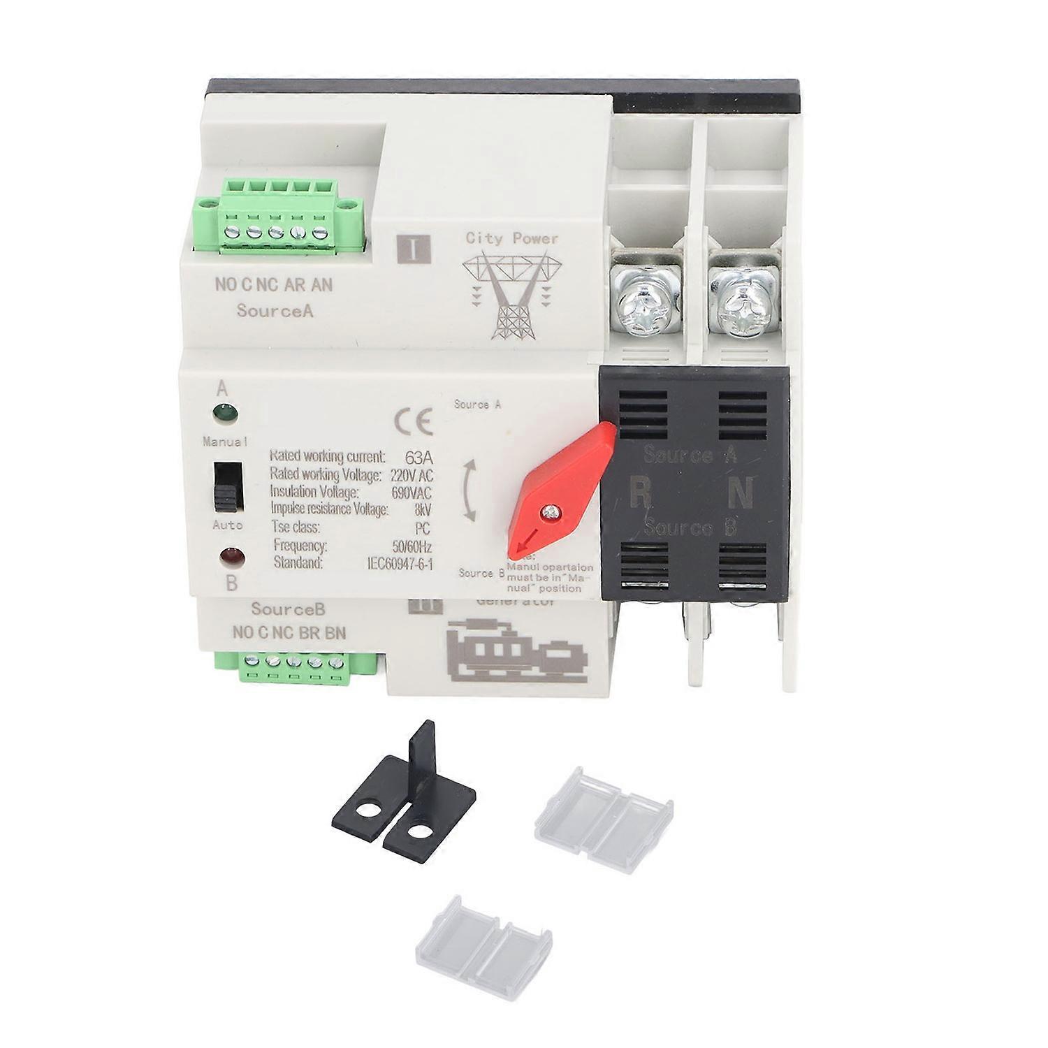 Dual Power Automatic Transfer Switch 2P Millisecond Fast Switching Timing Controller AC220V Rail Typ