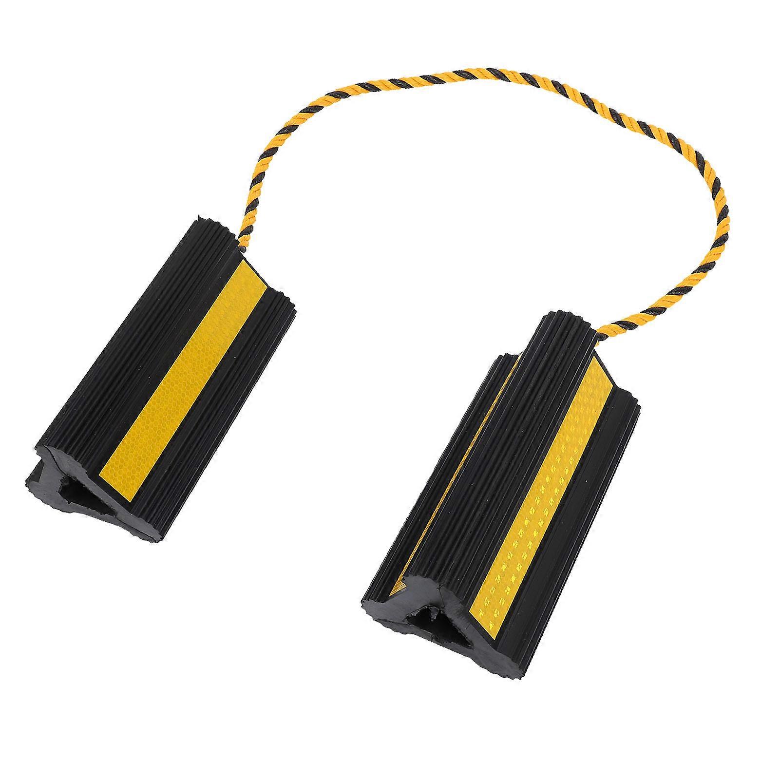 1 paire de cales de roue robustes butée de roue en caoutchouc noir avec corde en nylon et bande réfléchissante jaune pour remorques de voyage RV voiture camion