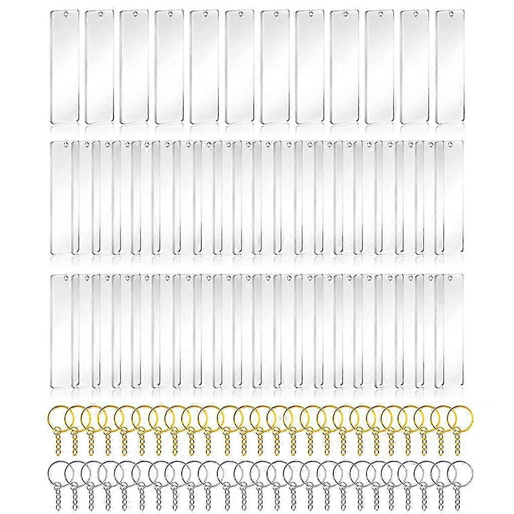 50Pcs Acrylic Keychain Blanks with Rings Clear for Key Chains Rectangle Acrylic Blanks for DIY Crafting Vinyl Projects