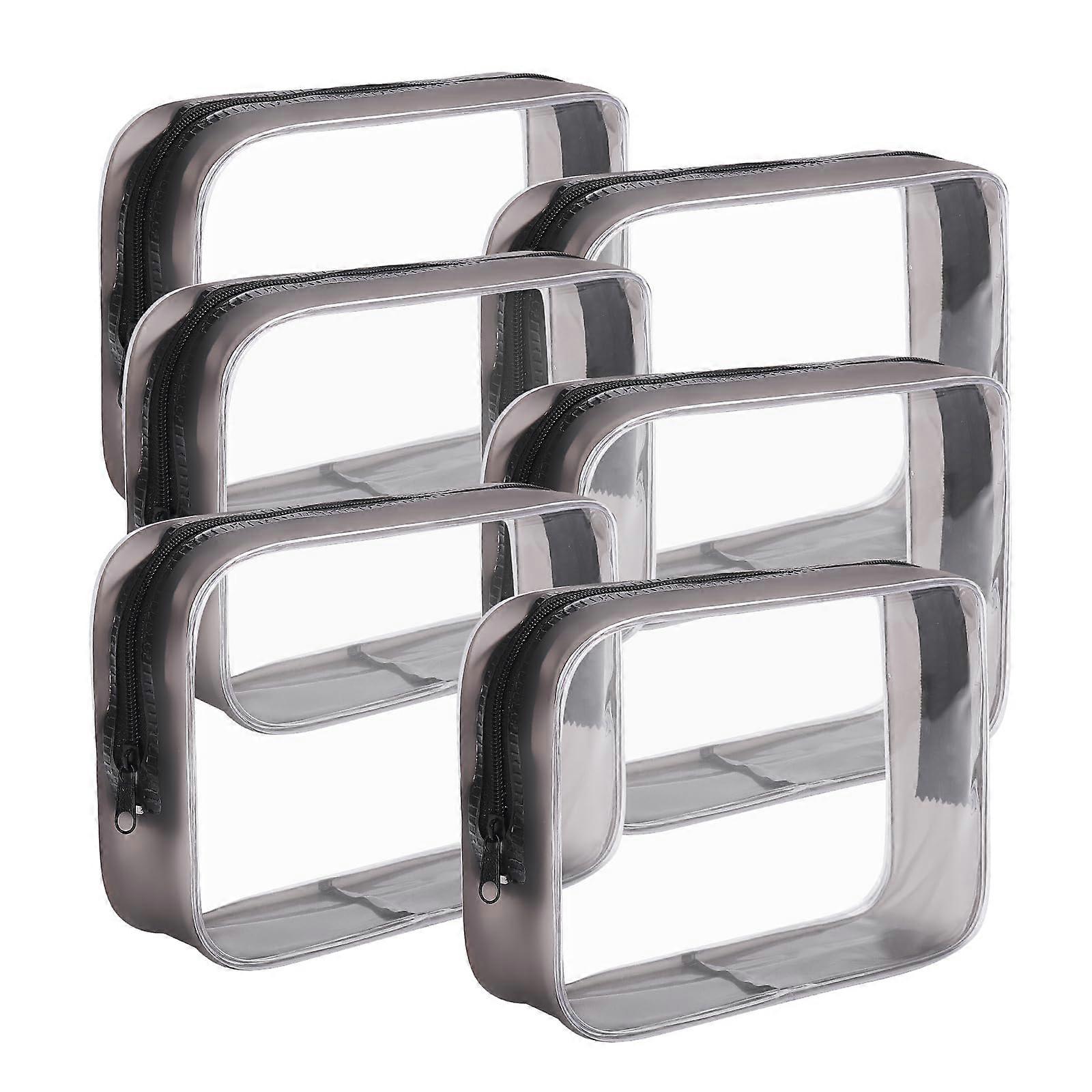 6 Pack Black Toiletry Bags Travel Quart Size